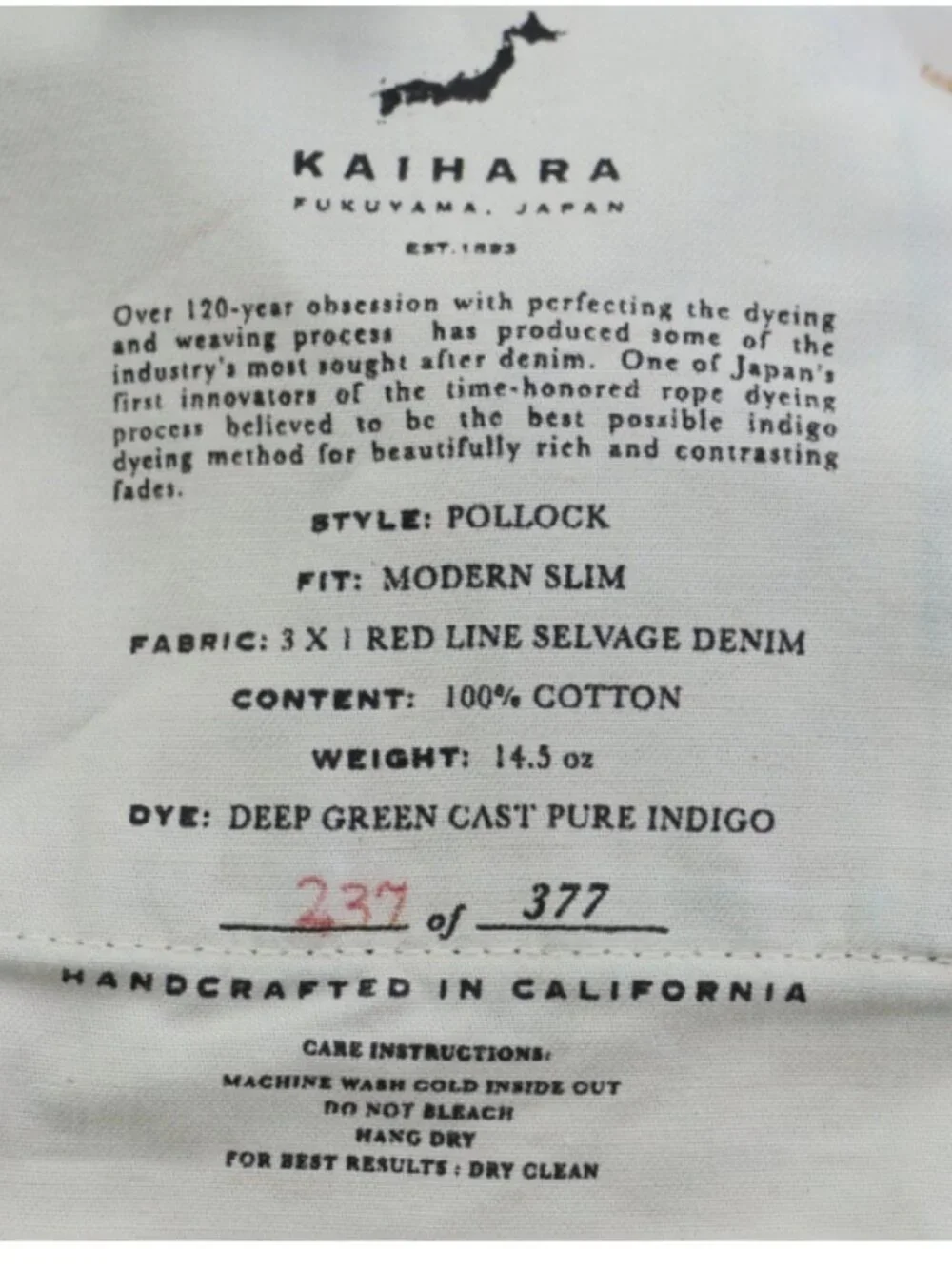 AG Pollock Slim Jeans W33 L32 Japan Heavy Selvedge Denim 15oz. Made in USA